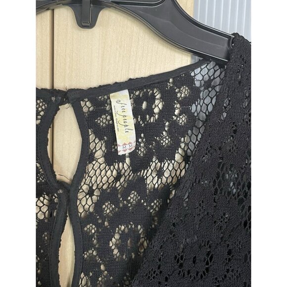 Free People Lace Romper Sz M Long Sleeve Black Witchy Whimsigoth Goth Casual - Picture 3 of 7